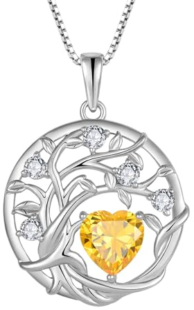 FJ Lebensbaum Kette Damen 925 Sterling Silber Baum des Lebens Halskette Anhänger Geburtsstein Schmuck Geschenke für Frauen