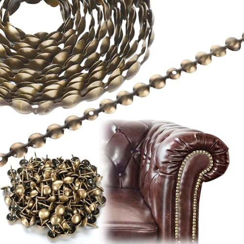 Marsui 10m D11mm Upholstery Tack Strip Brass Decorative Nail Strips Antique Plated Nailhead Trims Furniture Sofa Decorative Nail Tacks Upholstery Supplies Tool for Furniture Couch Chair Sofa
