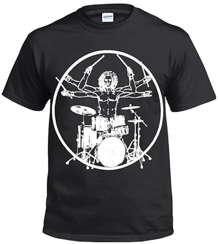 Maglietta Punk Metal Rock Divertente scherzi celtici tribali Teschio, Batteria Vitruviano, XXL