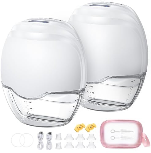 Jheppbay Electric Breast Pump Wearable, Discreet Hands Free Portable for Mom, 3 Modes 12 Levels, BPA Free, Fit in Bra, Travel, Office, Home Breastfeeding, Double