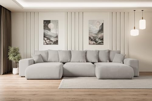 ALTDECOR Ecksofa mit Schlaffunktion und Bettkasten Corner Sofa Eckcouch Couch U-Form universal, Links/rechts angeordnet Schlafcouch Ausziehbar Wohnlandschaft Eskar-U -364x176x72cm Hellbraun