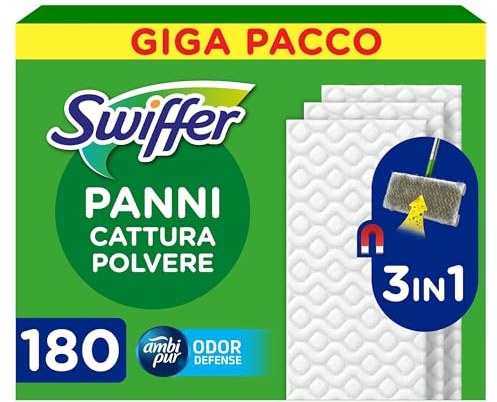 Swiffer Dry, Ricariche Microfibra Catturapolvere, 180 Panni, Giga Pack | Cattura 3 Volte Più Polvere e Peli di Animali/Capelli Rispetto alla Scopa Tradizionale, Ottimo e Sicuro per Tutti i Pavimenti