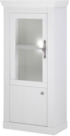Lomadox Wohnzimmer Vitrine halbhoch Highboard inkl. LED-Beleuchtung, 70 cm Breite, in Pinie weiß, rechts/Links montierbar - Landhaus-Stil
