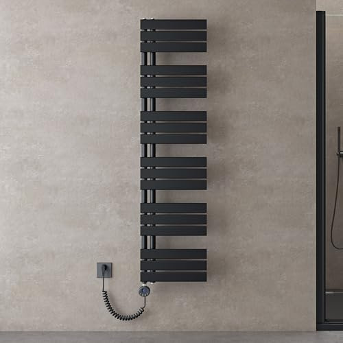 dopprro Radiador Toallero Horizontal de Agua Caliente, Montaje en Pared, 159x40 cm, Color Negro con Resistencia Eléctrica de 1000W, Calienta Toallas y Calefacción para Baño FN