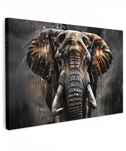 MuchoWow© Leinwandbild Groß 120x80 cm XXL Dekoration Wohnzimmer Bilder Pictures Wall Decoration Living Room Wohnungs Deko Moderne Bild Elefant - Aquarell - Wildtiere - Luxus