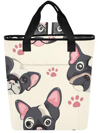 Joitme Niedliche Cartoon-Kühltasche mit französischer Bulldogge, Beige, 36 Dosen, weiche Kühltasche, weich, isoliert, Tragetasche, Rucksack für Reisen