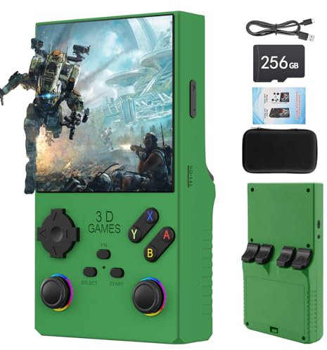 R40S - Console per videogiochi retrò, 30.000 giochi retrò in 1, con sistema Linux open source, scheda TF da 256 GB, schermo IPS da 3,5 e batteria da 3800 mAh (verde)