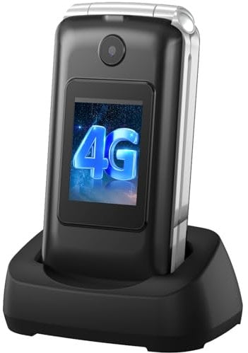 4G Telephone Portable Senior Débloqué, Téléphone Portable à Clapet avec Grandes Touches, Téléphone Portable Personnes âgées, Double SIM,2.8 Grandes Écran, Bouton SOS ,Station de Charge, Black
