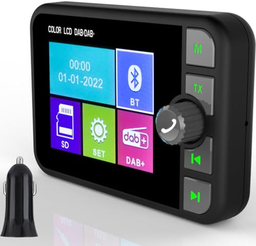 Zomolither Digital DAB+ Adapter for Car Radio Stereo with 2.4 Inch LCD Display Bluetooth Hands-free, FM Transmitter, Portable DAB Radio Adapter Screen for Car, Support TF Card/AUX Output