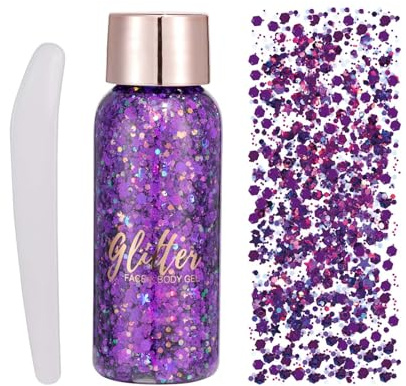 EONFAVE Body Glitter Gel, Glitzer Gesicht Schminke, Sequins Chunky Festival Zubehör Glitter Lidschatten, Glitzerpulver für Gesicht Lippen Nails Körper und Haare, Shinny Pailletten Make Up (108#lila)