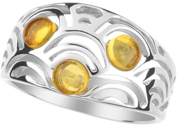 Cavill Baltischer Limonen Bernstein Ring 0,40 ct 925 Sterlingsilber Runder Cabochon Silberring Modernes Design mit 3 gelben Edelsteinen aus Polen 23x20 mm