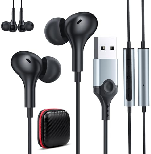 Auriculares PC con Cable para Portátil,Ligeros USB Audifonos con Micrófono Cancelación Ruido Auricular Gaming PC con Función Silencio Controles Audio para Oficina Transmisión En Vivo PS 4 PS 5 Juegos