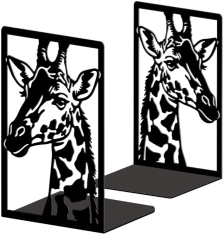Peacoblue Buchstützen Metall,Giraffe Buchstütze Dekorativ für Bücher | 1 Paar 5.3x4.3x7.9 schwere Gusseisen Buchhalter, Stabile Buchstopper für Bücherregal, Schreibtisch, Büro und Wohnraum