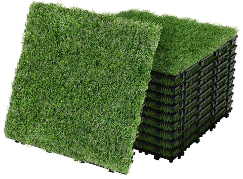 ML-Design Dalles Gazon Synthétique, 30x30 cm/33 pièces=3m², Clipsables avec Drainage, Pelouse Herbe Artificielle Revêtement de Sol à Cliquer Tapis Jardin Terrasse Extérieur Intérieur Résistant aux UV