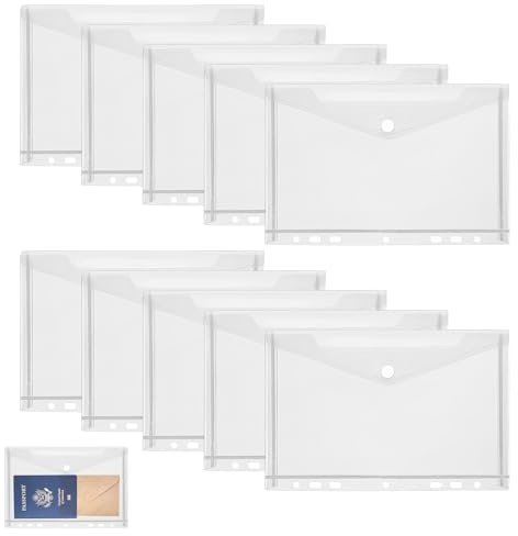 10 Stück 22,8 x 18cm Dokumententasche A5 Abheftbar, Umschlagmappen zum Abheften, Dokumentenmappe Sichttaschen, Schnellhefter Stabi Dokumententasche A5 mit Klettverschluss, für Büros, Schulen