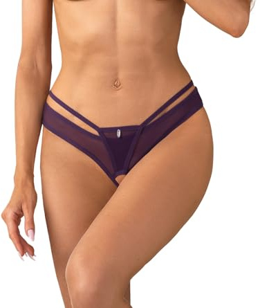 Selente Love & Fun Lot de 2 strings séduisants à entrejambe ouvert pour femme