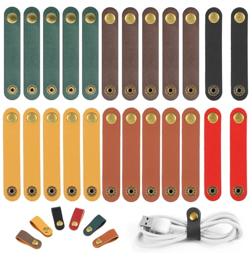 LIQWEI 30 Stück Kabel Organizer Leder, Bunt Leder Kabelbinder | Kabel Organizer Wiederverwendbare CableOrganizer Für USB Ladekabel Reise Zuhause Schule
