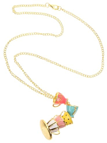 DIKACA Long Enamel Teacup Pendant Necklace for Women Fashion Long Sweater Chain Jewelry for Women