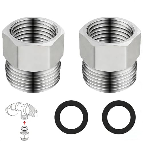 LifgWas 2 Piezas Racor Reductor 1/2 a 3/8 Pulgada Latón Níquelado con Junta Tórica para Manguera Grifo Lavadora Conexión de Fontanería