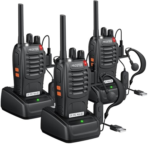 Proster Long Range Walkie Talkies for Adults Rechargeable 2-Way Radio | 3PCS PMR446 Walkie Talkies with Long Range Communication. Rechargeable Two-Way Radio for Outdoor Use