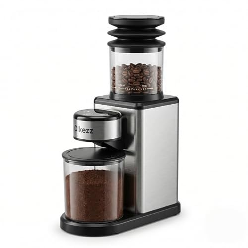 Olkezz®Electric Conical Burr Coffee Grinder for Home, 25 Grind Settings for Espresso, Filter & Moka, Low Noise, 2–12 Cup Capacity, Stainless Steel Burr, LED Display.