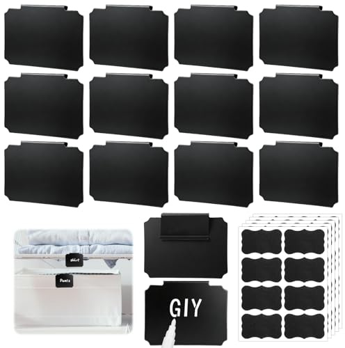 21Pcs Basket Labels Clip On for Storage Bins, 14 Erasable Plastic Kitchen Pantry Labels, 5 Removable PVC Tag Stickers, 2 White Markers, Reusable Chalk Basket Label for Organization Container, Laundry