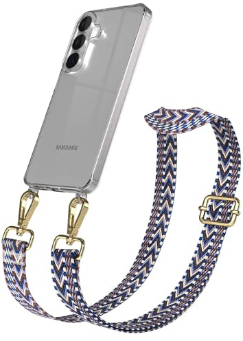 EAZY CASE Handykette - Verstellbares Taschenband kompatibel mit Galaxy S26, Schulterriemen, Handykordel mit Silikon Hülle, Umhängetasche, Blau Weiß Gold