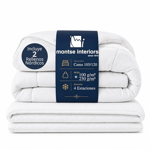Montse Interiors Edredon Cama 105/120 4 Estaciones | 2 Rellenos nordicos 180x220 | Relleno nordico Verano-Primavera 100gr + Relleno nordico Primavera-Otoño 250gr | 100gr+ 250gr = 350gr | Microfibra