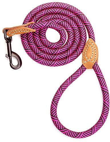 Mile High Life | Laisse pour Chien d'escalade avec Fermoir Robuste en métal Robuste | Connexion sur Mesure en Cuir véritable avec Coutures Solides (Rose Vif, 1.8 M)