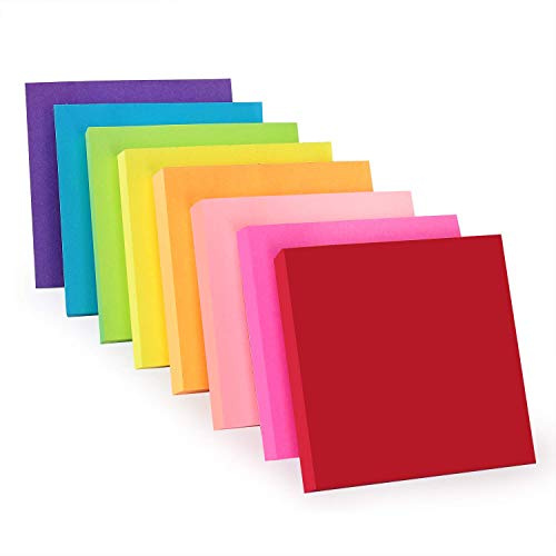 ZCZN 8 Assorted Colour Sticky Notes, 76 x 76 mm, 100 Sheets/Pad, 8 Pads | Vibrant Multi-Colour Self-Stick Notes Pads for Office, School and Everyday Organisation