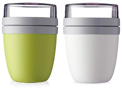 Mepal - Lunchpot Ellipse Mixed - Nordic White + Lemon Lime – 500 ml praktischer Reisebecher, Joghurtbecher, To go Becher – Geeignet für Tiefkühler, Mikrowelle und Spülmaschine, 700 ml