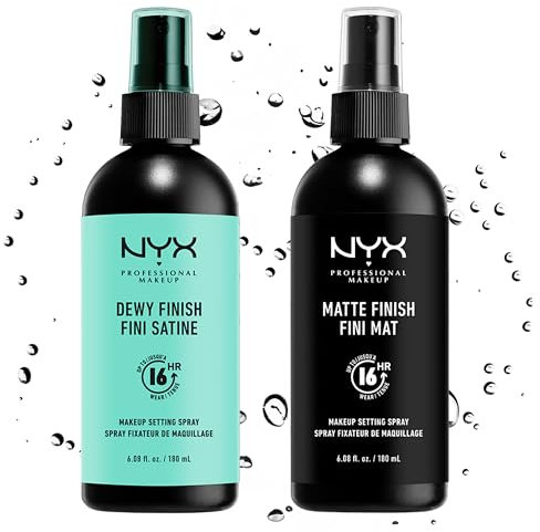 NYX Professional Makeup Spray Fixateur, Tenue Longue Durée, Fini Velouté, 60 mL & Spray Fixateur, Tenue Longue Durée, Fini Mat, 60 mL