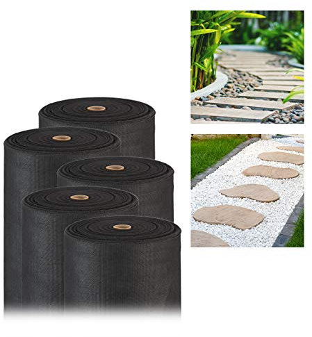 5 Mallas Antihierbas 150 g/m² Permeables y Resistentes a los Rayos UV, Polipropileno, 50 m c/u, Negro