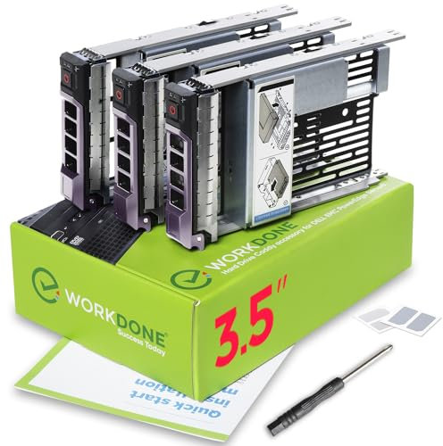 WorkDone Pacco da 3 - Caddy hard disk 3,5 pollici con adattatore HDD 2,5 pollici - compatibile per server Dell PowerEdge elencati - Manuale - Etichette adesive - Cacciavite - Viti per Tray HDD