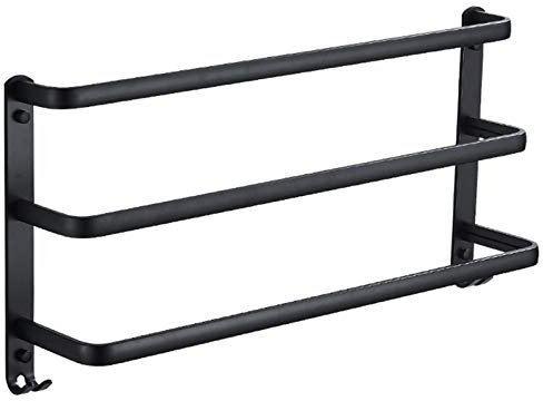 YTXWZ Handtuchstange Dreifach Ohne Bohren, Handtuchhalter Bad schwarz matt für Wandmontage 50cm, Handtuchhalter mit 2 Haken für Badezimmer, Küche, Kleben Einfache Montage30cm/12in
