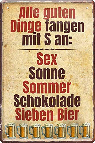 schilderkreis24 - Blechschild Bier lustiger Trink Spruch: Alle Guten Dinge fangen mit S an: Sex. Sieben Bier Deko Schild für Bar Theke oder Pub Witziges Geschenkidee 20x30