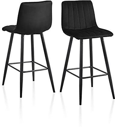 TUKAILAi Lot de 2 Tabouret de Bar Haut Design, Chaise Haute avec Dossier et Repose-Pieds, Siège de Bar Rembourrée en Velours Industriel Moderne pour Bar Bistro Cuisine Cadeau (Noir)