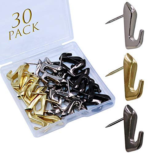30 Stück Pinnnadel-Bilderhaken, Reißnägel für Wandaufhänger, Nägel zum Aufhängen von Bildern, dekorative Reißnägel zum Aufhängen, Pinnwandhaken (Silber & Gold & Schwarz)