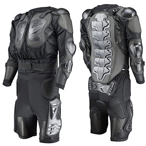 MAOTN Herren Cross-Country Motorrad rüstung Anzug Set, brustpanzer MTB + pad Hose, rückenschutz Body Guard,Downhill Protektoren,Motorcross Racing schutzkleidung/beschützer Gear,Black,M