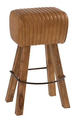 J-Line Hocker Gym Leder/Mangoholz Kamel/Natur