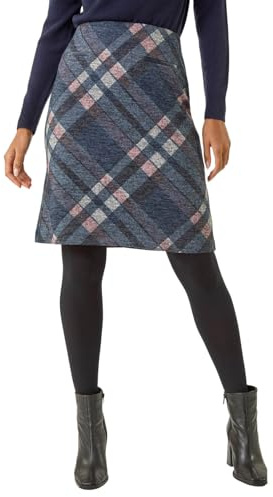 Roman Originals Short Skirt for Women UK Ladies Brushed Lined Stretch A-Line Winter Autumn Smart Casual Mini Fitted Bodycon Jersey Pull On Elasticated Waist Work Party - Navy Blue - Size 12