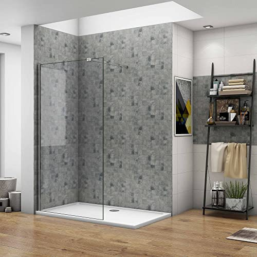 Doccia Walk In 185 cm Larga 85 cm Vetro 6mm Barra Stabilizzatrice da 90 cm | Parete Fissa, Trasparente Anticalcare, Temperato, Vetro