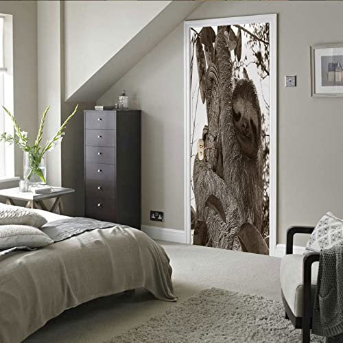 A.Monamour Türtapete Selbstklebend Türfolie Türposter 3D Ein Faultier Das Ein Baum Tier Thema Klettert Vinyl Folie Türdeko Tapete Wandbild Türaufkleber Türtattoo 90 x 200 cm