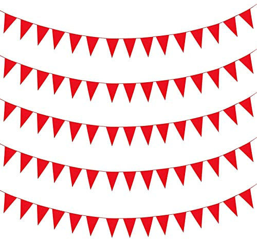 Banderines de 40 m, banderines de festivales, banderas triangulares al aire libre, pancarta de tela de poliéster rojo, banderines reutilizables, boda, decoración de fiesta al aire libre