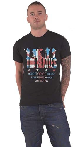 The Beatles T Shirt Saville Row Rooftop Flag Band Logo Official Unisex Black XL