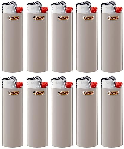 BIC J26 Maxi Feuerzeug, Gemischte Farben und BIC Ständer – Leicht und Zuverlässig (Grau, 10)