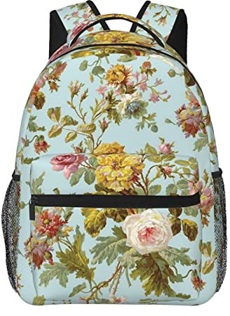 Vintage-Ranken-Blumen-Rucksack, leicht, tragbar, geeignet für Schule, Arbeit, Wochenendurlaub, Reisen, 20 x 29 x 30 cm., Schwarz, Einheitsgröße