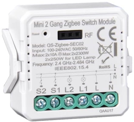 Yueyang Zigbee 2 Gang Smart-Schalter-Modul Alexa-Modul Fernbedienung und Relais Smart Life / Tuya Control kompatibel mit Alexa, Tuya HUB ZIGBEE erforderlich (ZBSEC02)
