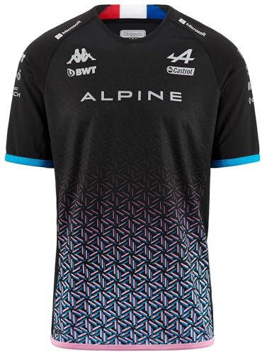 Kappa Kombat Ocon Alpine F1 T-Shirt, Noir/Bleu/Rose, XL Homme