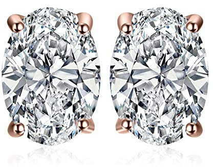 JewelryPalace 2ct Orecchini a Bottone Donna Argento 925 con Cubica Zirconia, Piercing Orecchini a Lobo con Pietra a Taglio Ovale, Orecchini Solitario in Oro Rosa Matrimonio Set Gioielli Donna